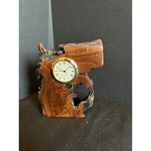 Unusual Interesting Wooden Encased Quartz Clock Handmade Compact Size